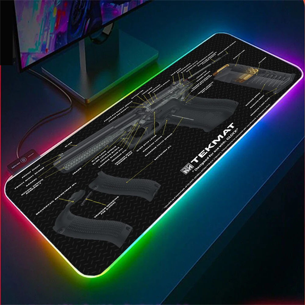 

Gun Mouse Pad RGB Game Accessories with USB Rubber Non-slip Game Player Laptop Keyboard PC LED Table Mat One Piece Wholesale