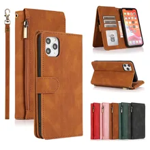 Wallet Case for iPhone 13 12 11 Mini Pro XR X XS Max 8 7 6 6S PLUS SE 2020 Leather Cards Flip Phone Bags Cover with Zipper