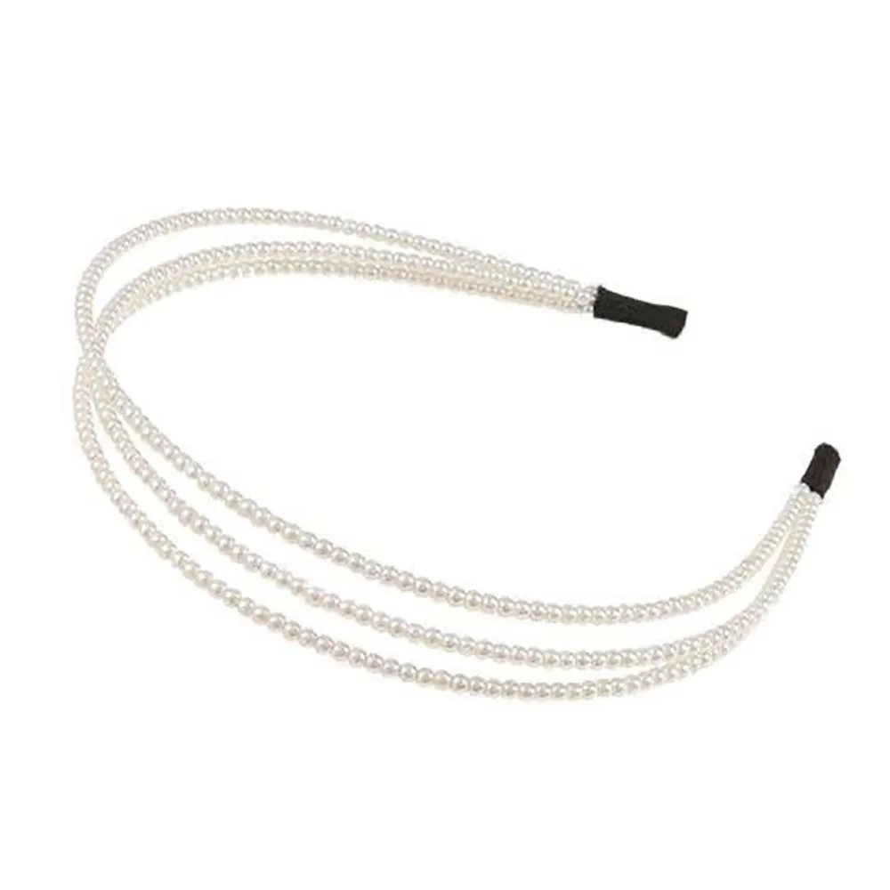 

Sweet Elastic Pearl Headband Korean Fashion Three Layers Hairband Plastic Elegant Head Wrap For Women Girls Hair Accessories