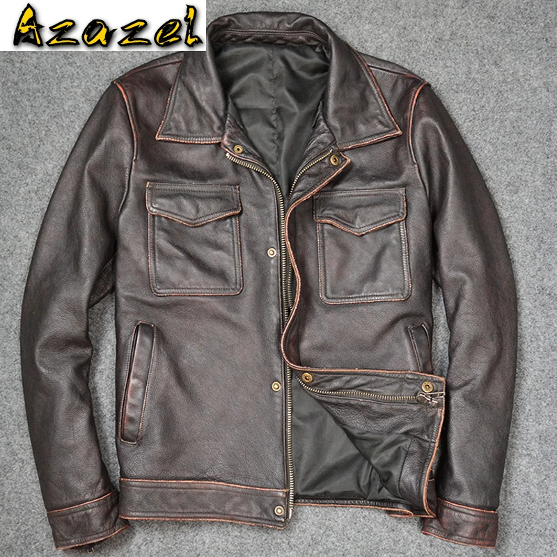 Куртка мужская из натуральной воловьей кожи модное пальто в - Цена: 82471.78