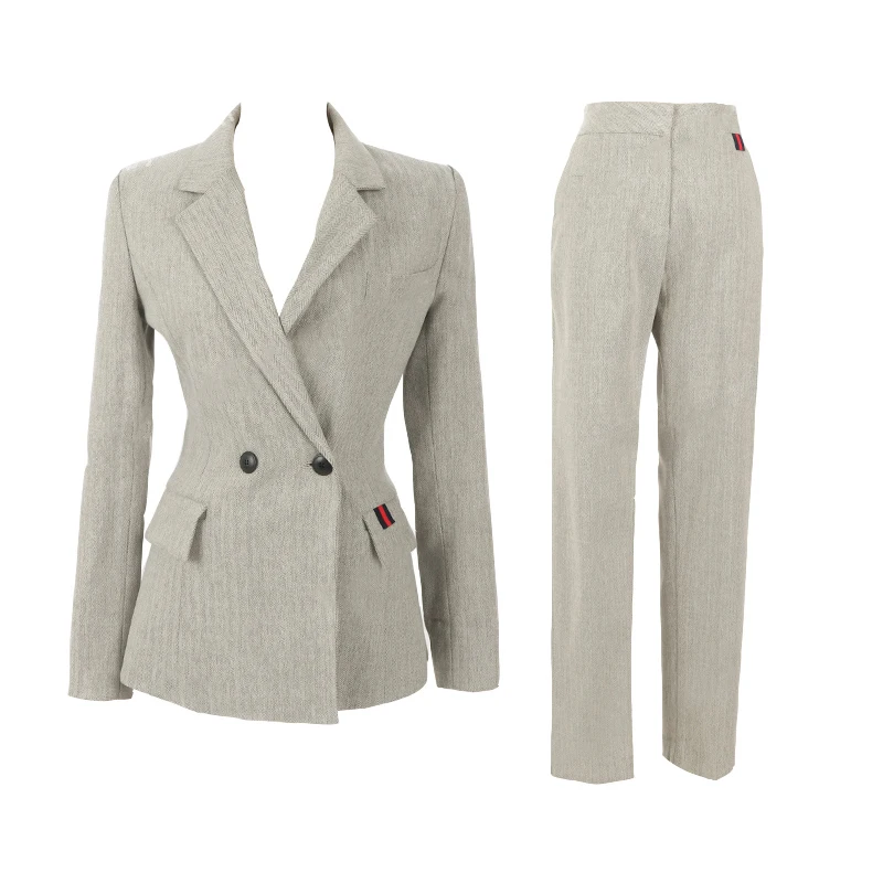 Женский офисный костюм из двух предметов элегантный пиджак в полоску с