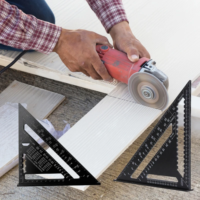 

7/12 inch Metric Aluminum Alloy Black Triangle Angle Ruler Protractor Woodworking Measurement Tool Triangular Ruler