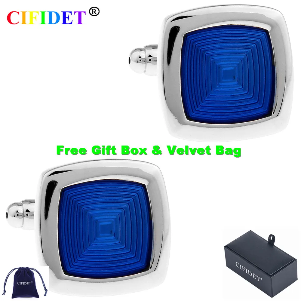 

Синяя квадратная эмалированная запонка CIFIDET для рубашек из эпоксидной смолы с бархатным мешком и подарочной коробкой, ювелирные аксессуары...