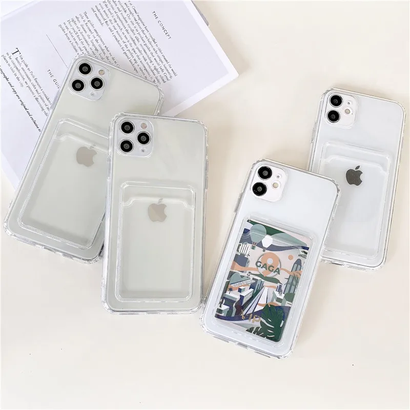 

Transparent TPU Card Package Phone Soft Case For iPhone 13 12 Pro Max XSMAX XR Xs 8 7 Plus Anti-fall Protective Shell Back Cover