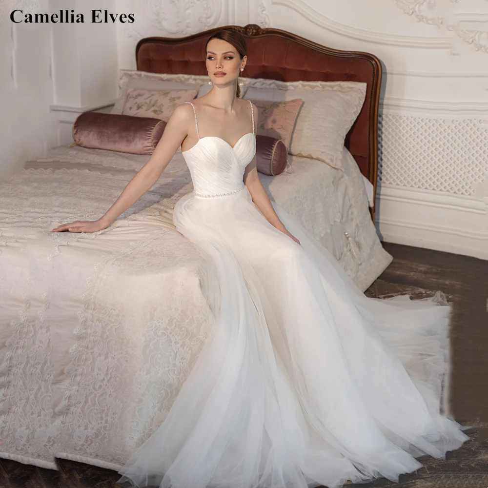 

Modern A Line Wedding Dress With Cape Spaghetti Straps Half Sleeve Boat Neck Bride Dresses Spaghetti Straps Vestidos De Novia