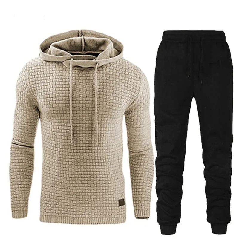 

2021 new autumn and winter European and American men's jacquard sweater 2-piece long-sleeved hoodie warm color hooded sweatshirt