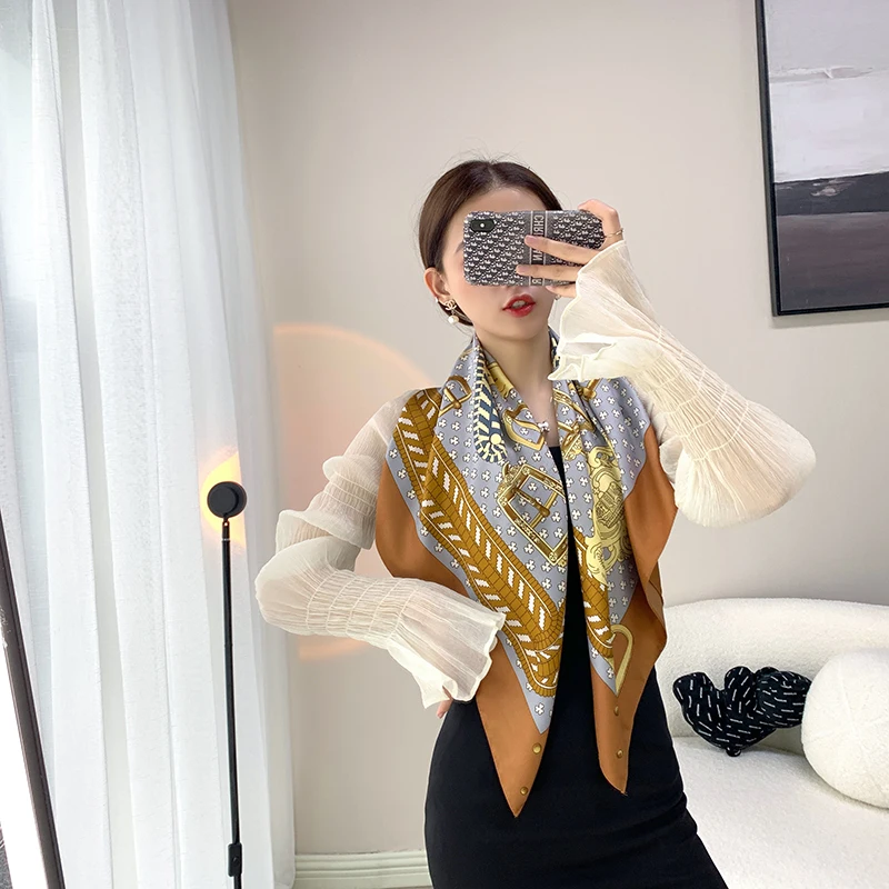 

2021 new spring women scarf quality shawl silk fashion scarf headscarf beach sunscreen bag headscarf scarf 90cm*90cm