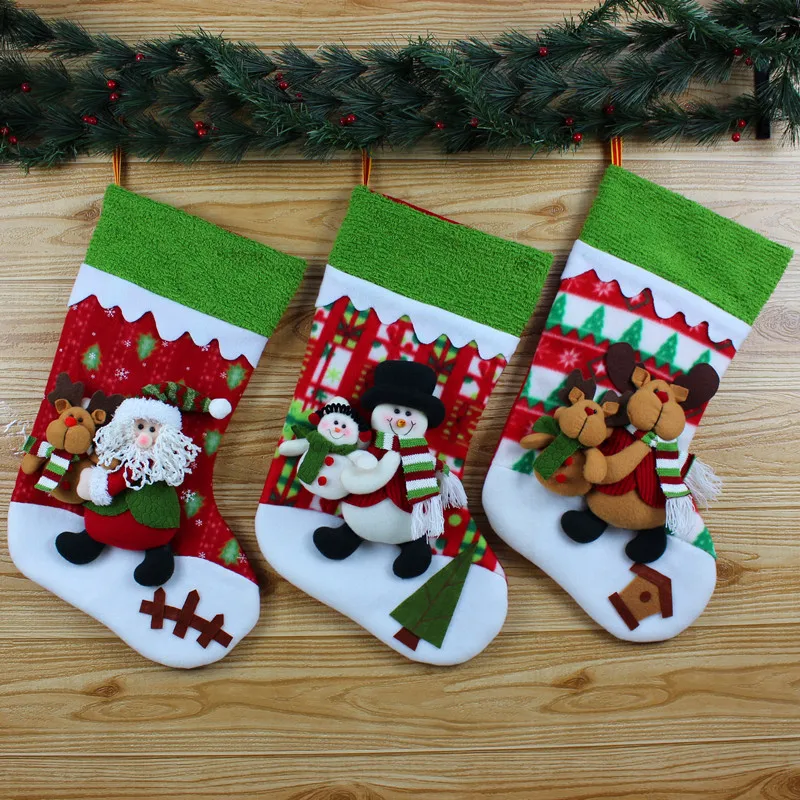 

45cm Stripe Santa Claus Socks Household Decoration Christmas Stockings Cute Candy Gift Bag Novelty Elk Christmas Supplies
