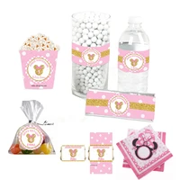 custom girls birthday party set pink mouse water bottle labels mini chocolate wrapper napkin baby baptism decorations for kids