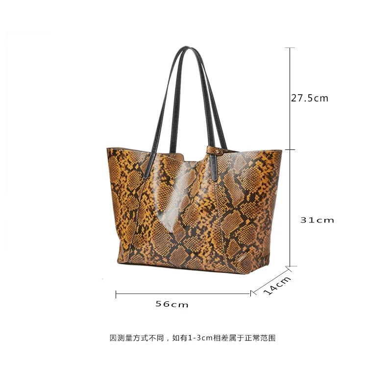 

2021 new leather handbags snake print tote bag large capacity shoulder bag retro handbag