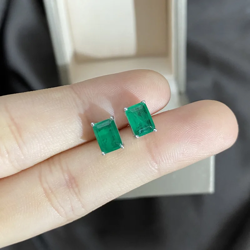 

COSYA 100% 925 Sterling Silver For Female 5*7mm High Carbon Diamond Rectangle Emerald Retro Earrings Sparkling Fine Jewelry Gift