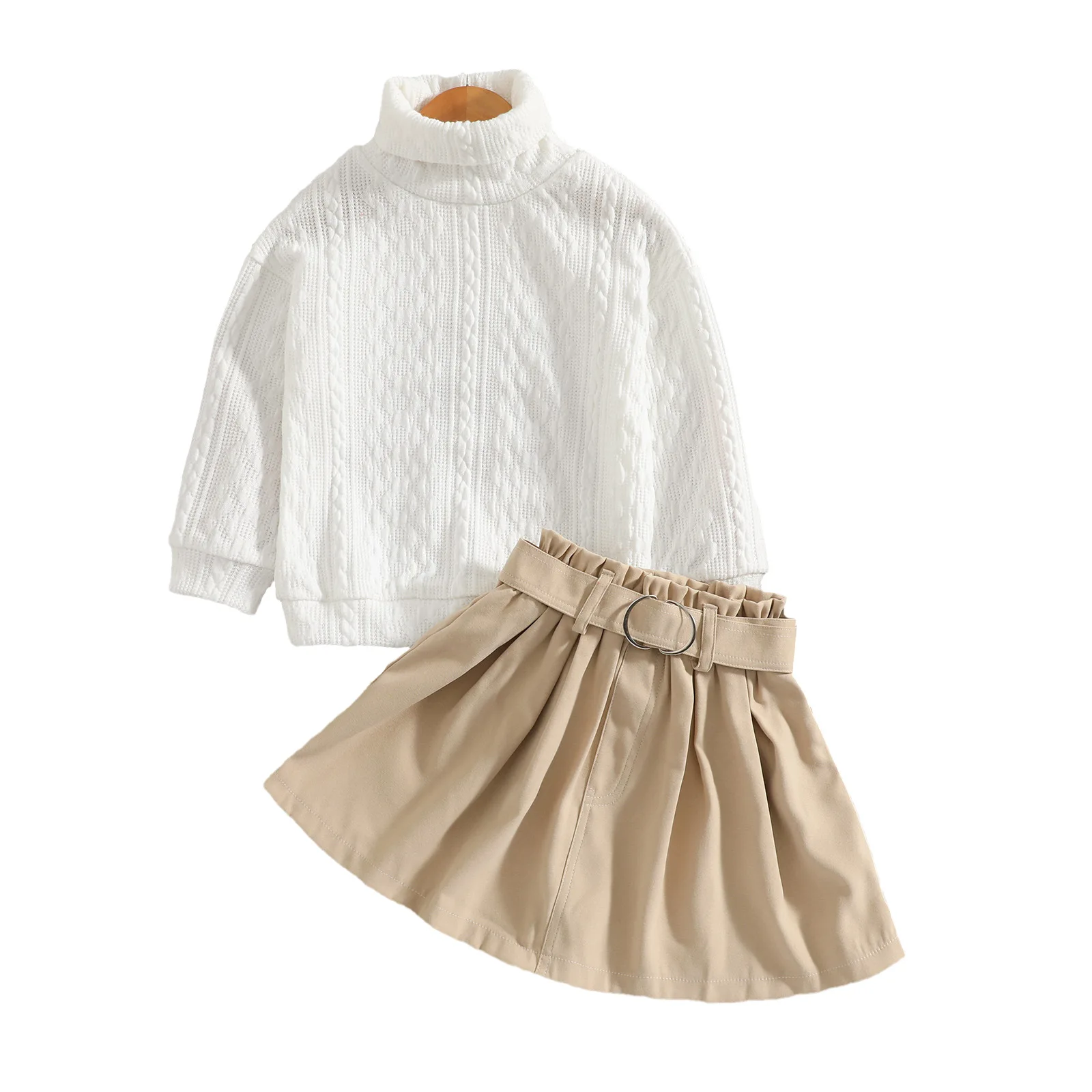 

Новинка 2022, комплект платьев для девочек, модный Хлопковый вязаный свитер с длинным рукавом и высоким воротником, трикотажная одежда и повс...