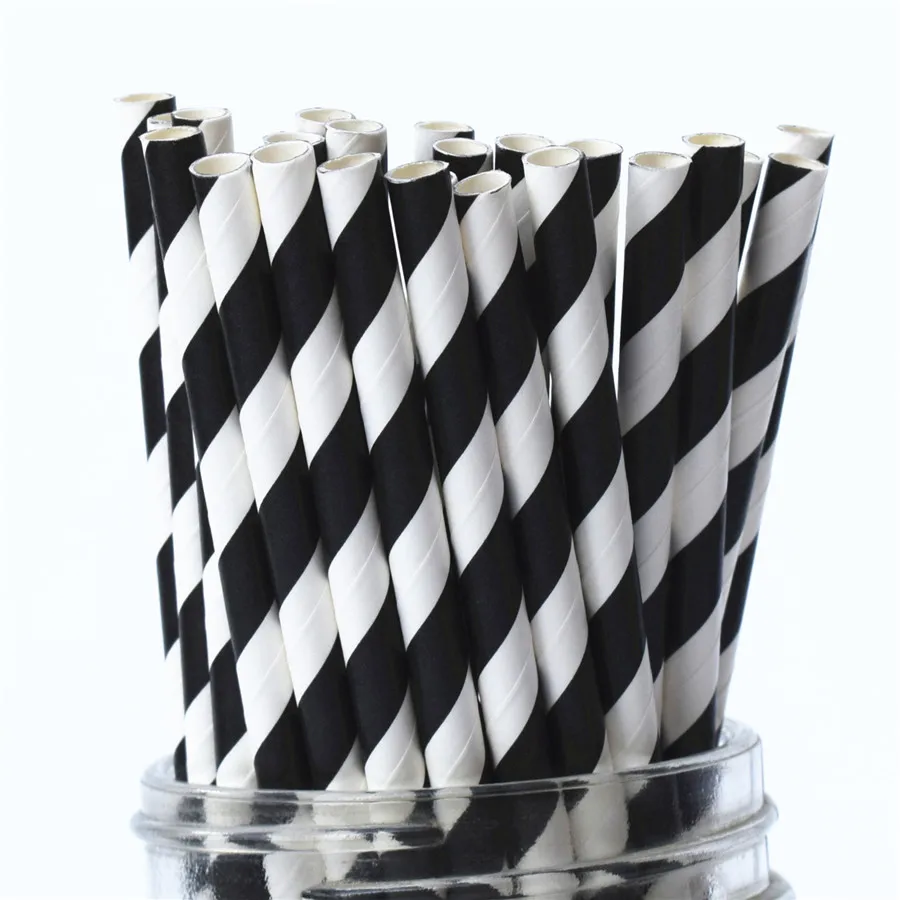 black stripes 100 шт розовые золотые бумажные соломинки вечерние соломинки золотые серебряные бумажные соломинки смешанные полосатые звезды шаблоны шевронов - Цвет: black stripes