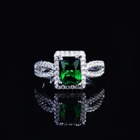 classic princess square synthetic emerald stone ring for women trendy engagement wedding jewelry anniversary gift hot sale 2021