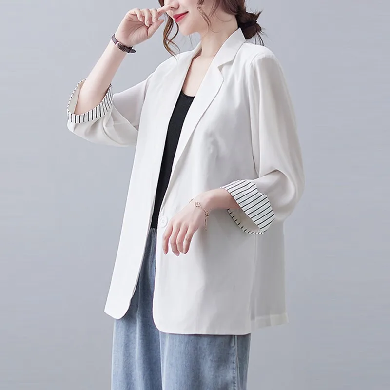 

Women Summer Elegant Chiffon Blazer Coats New Arrival 2021 Fashion Office Style Solid Color Loose Ladies Sunscreen Jackets B327