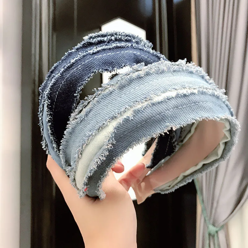 

Blue Folds Denim Hairband Head Hoop for Women Fashion Hair Accessories Unique Headband Bezel Girls Cowboy Knotted Hairbands