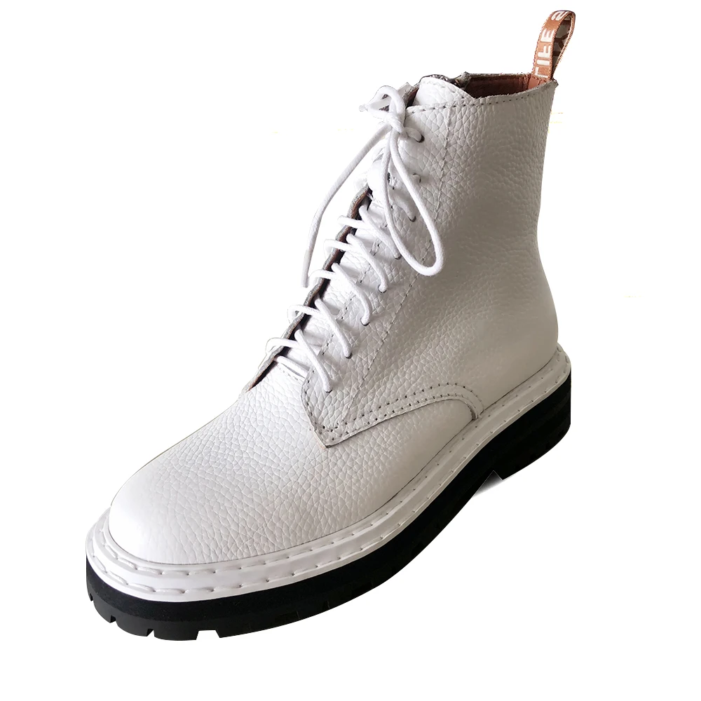 white pleated Большие размеры 34-43; новые женские Ботинки martin из натуральной кожи; повседневные ботинки на молнии; Зимние Теплые ботильоны на шнуровке; модные женские ботинки - Цвет: white pleated