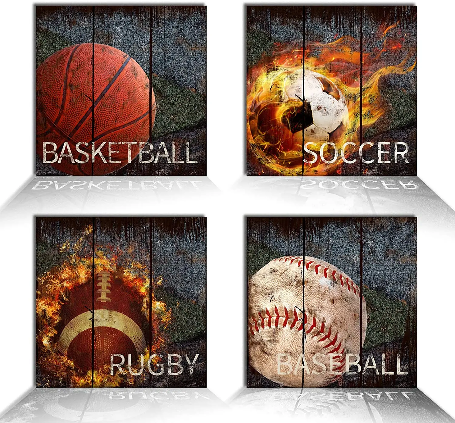 

4 Pieces Soccer Basketball Baseball Rugby Sports Gift Kids Room Posters Canvas Pictures Wall Art Home Decor Paintings Decoration