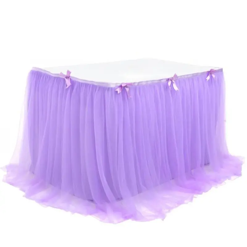 Violet 2.8x76cm Прямоугольная Тюлевая скатерть для свадебного торжества, украшения на день рождения, многослойная сетчатая скатерть-пачка с бантом - Color: Violet 2.8x76cm