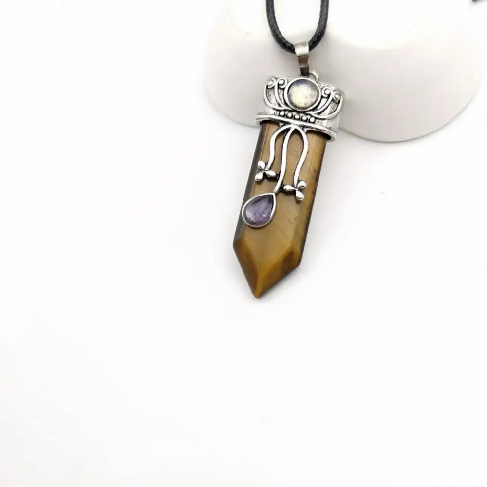 Reiki Natural Gem Stone Sword Pendants Pendulums Labradorite Pink Quartz Lapis Lazuli Black Obsidian Tiger Eye Jewelry 1PCS - Окраска металла: 6