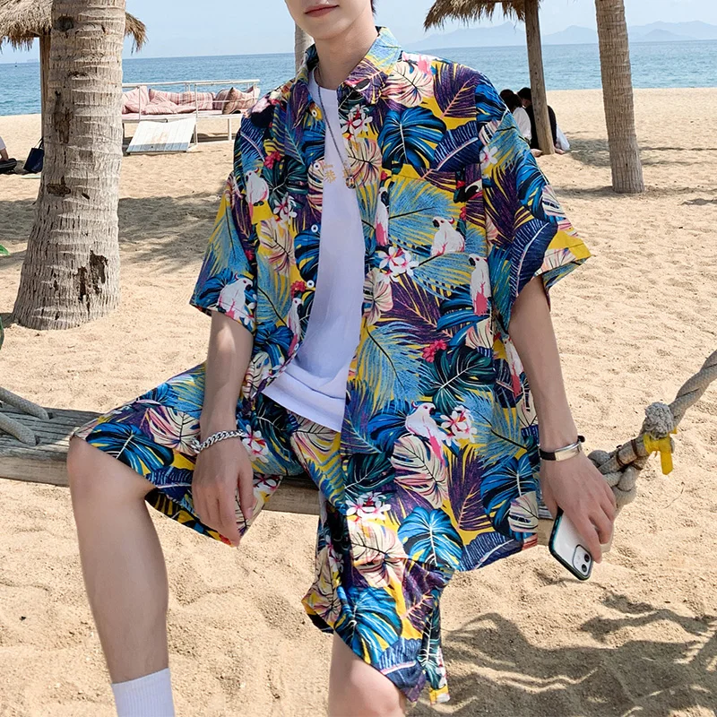 

Mens Set Short Sleeve Hawaiian Shirt And Shorts Summer Casual Floral Shirt Beach Two Piece Suit 2021 New Fashion Men Sets S-5XL
