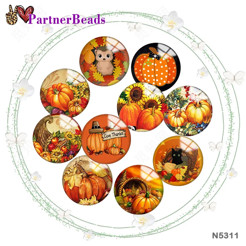 

Orange Thanksgiving 12mm//18mm/20mm/25mm Round photo glass cabochon demo flat back Making findings PartnerBeads N5311