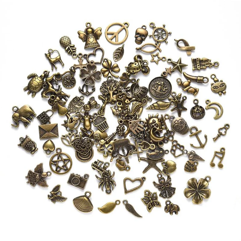 

50 Pieces/lot Mixed Antique Bronze Vintage Metal Charms Beads DIY Bracelet Pendant Necklace Accessories For Jewelry Findings