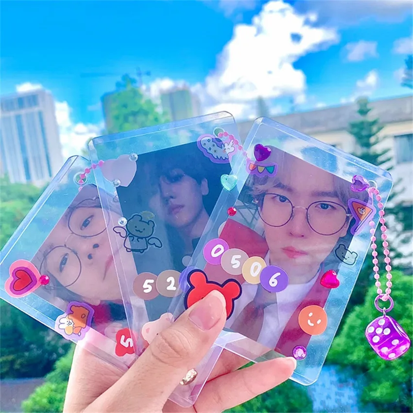 

2Pcs/lot Kpop Photocard Protector Card Holder For Student Cute Bus ID Bank Photo Card Holder With Chain Korean Kawaii Stationery