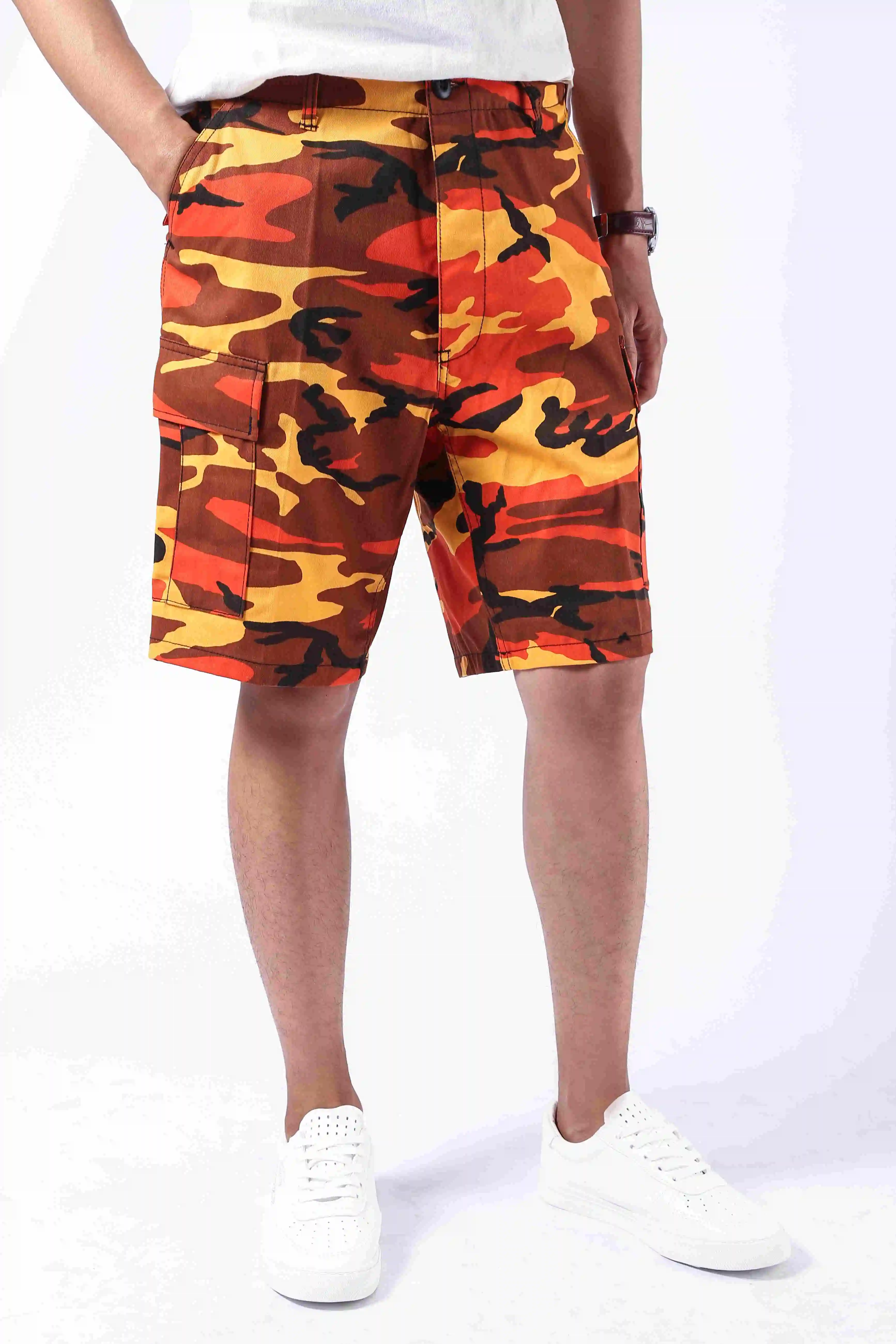 Orange Camo Мужские армейские военные шорты BDU, повседневные рабочие камуфляжные шорты Карго - Цвет: Orange Camo