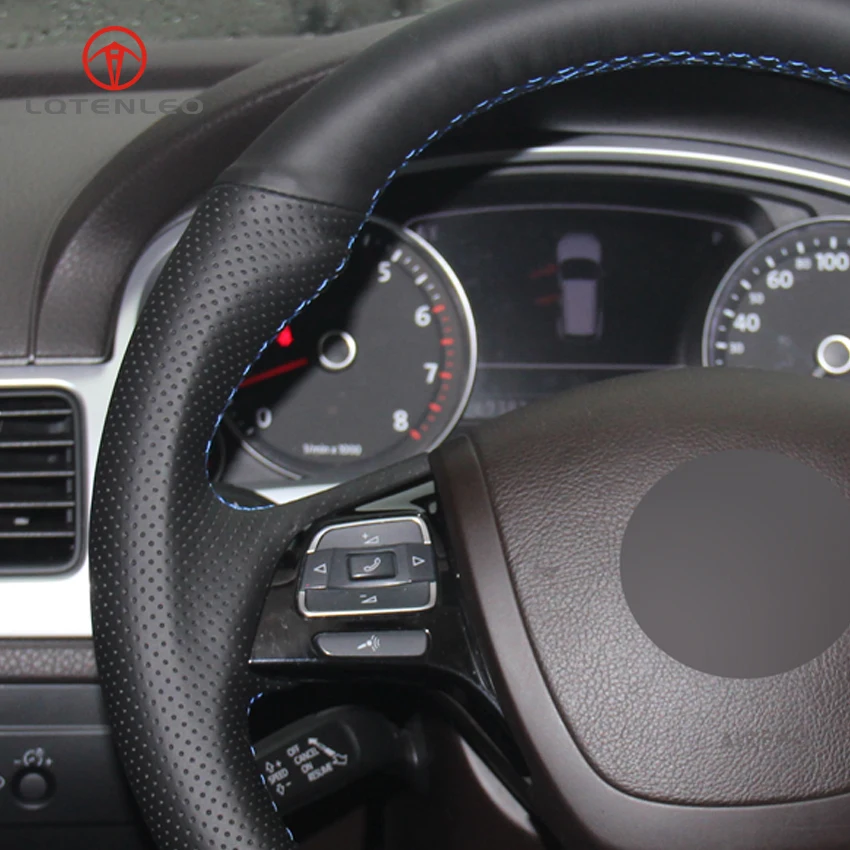 LQTENLEO черный прошитый вручную чехол рулевого колеса автомобиля из искусственной