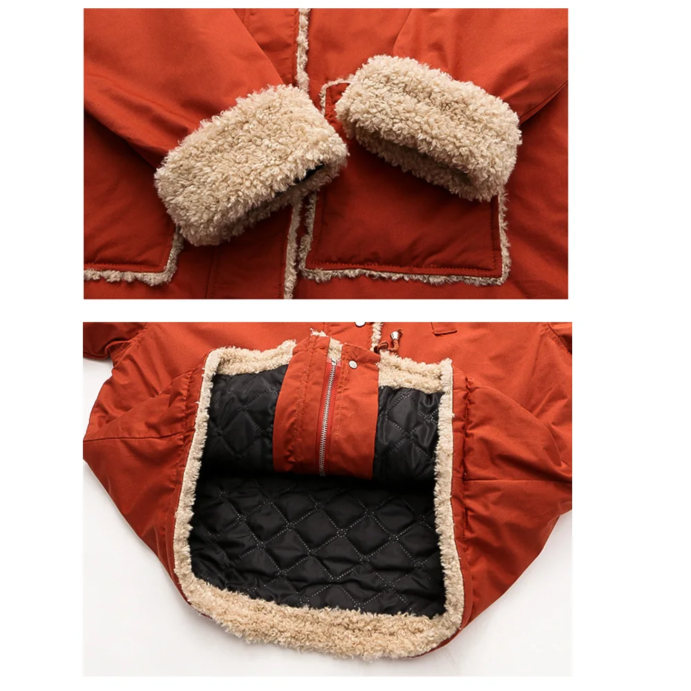 

Treutoyeu Vintage Fur Collar Winter Thick Warm Jackets Patchwork Fleeced Cotton Parkas Solid Outwear Jacket
