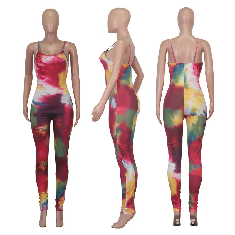 

ANJAMANOR Sexy Tie Dye Jumpsuit for Women Summer 2020 Adult Onesies Bodycon One Piece Outfit Casual Romper Lounge Wear D26-AD97