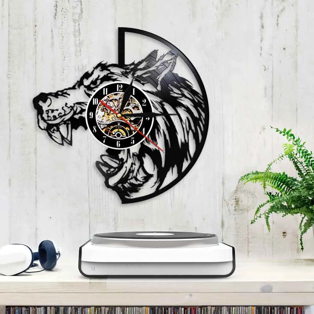 Волчья Голова силуэт настенные часы властные свирепые дикие животные виниловая