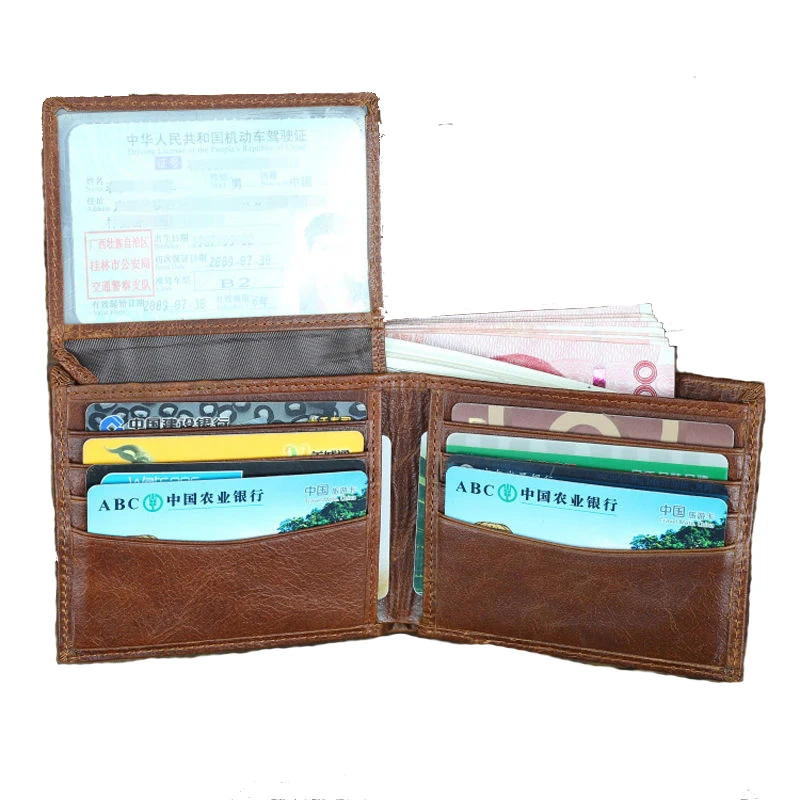 Handmade Leather Wallets For Man High Quality Vintage Male Short Wallet Oil Cow Leather ID Name Card Holder Driver License Cover