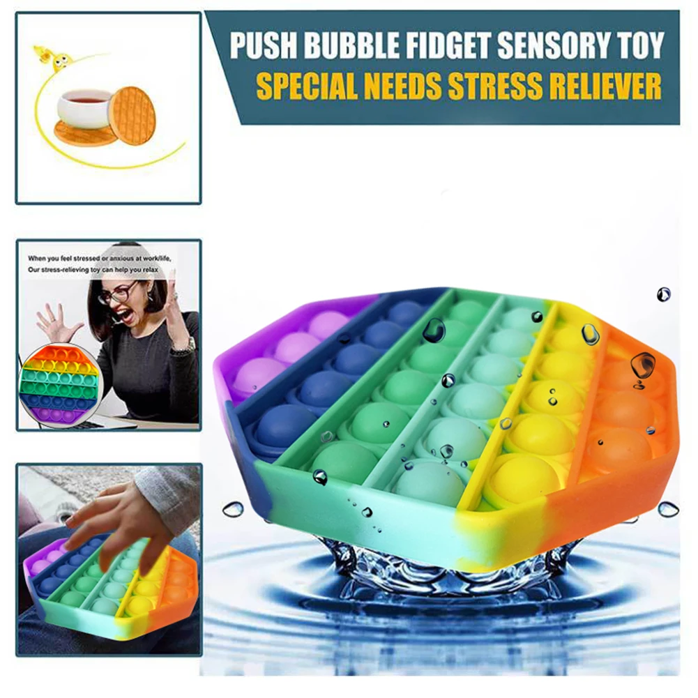 

Rainbow Octagon Push POP It Fidgrt Toys Reliver Stress Kid Antistress Increase Focus Push Pop Bubble Fidget Sensory Toys Adult
