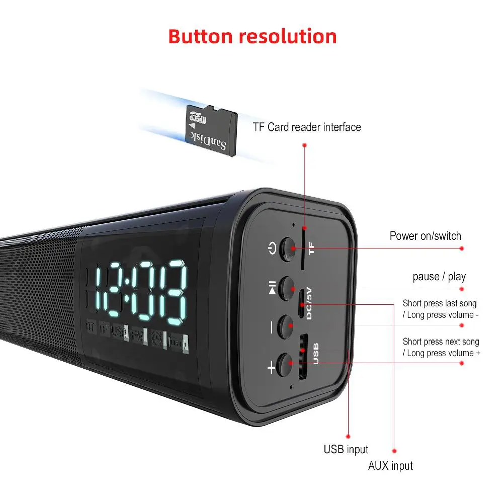 Wireless Speaker Bluetooth5.0 2200mAh Battery Portable Stereo Loudspeaker Desktop Handsfree Sound Bar for Computer TV Phone Car |