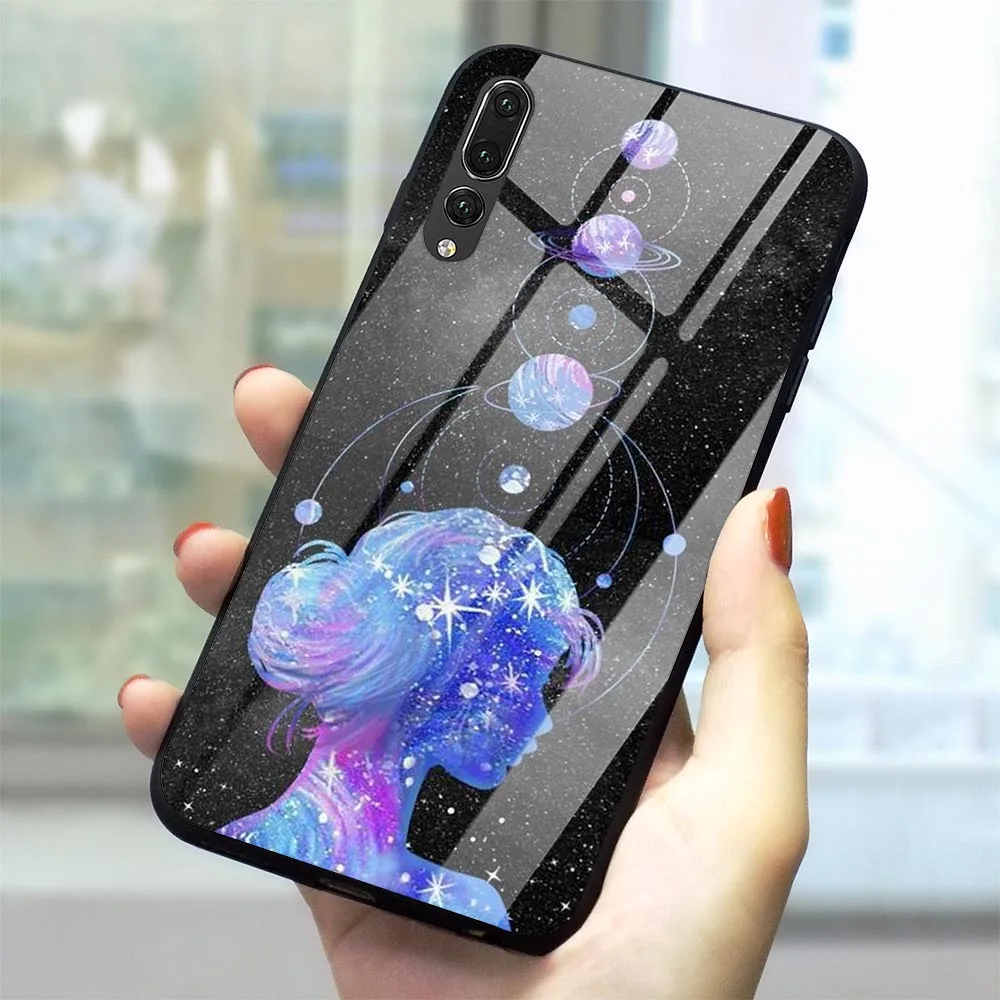 Чехол с закаленным стеклом Girl Under The Stars для P Smart 2019 чехол телефона P30 Lite P20/P30 Pro Mate 20