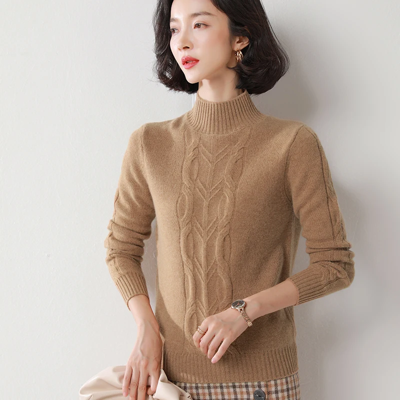 black sweater cashmere wool thick brown jumper women clothing turtleneck long sleeve top winter clothes tricot plus size tops za