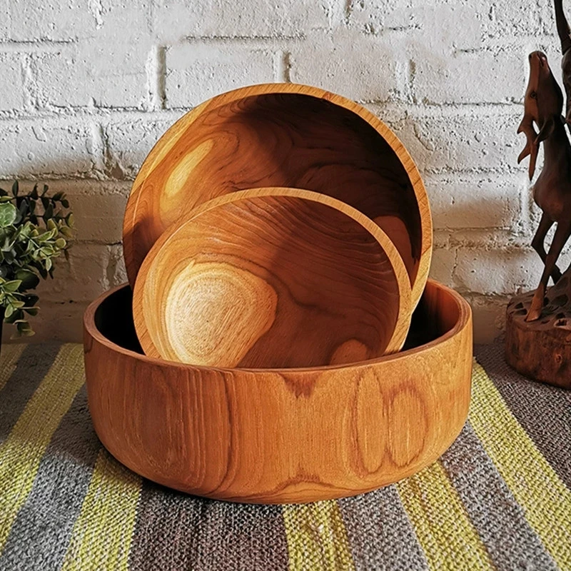 

Natural Solid Wooden Large Salad Serving Bowl Handcrafted Wood Bowl Individual Bowls for Food and Snacks Salads Pasta Chips