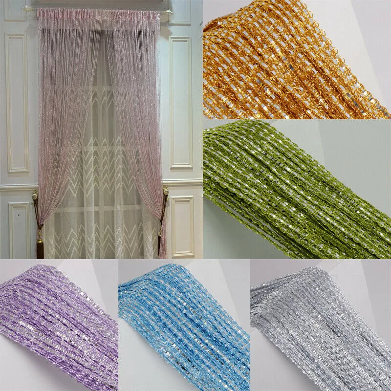 

Curtain panel door fly screen room partition door curtain string curtain shiny tassel line divider hanging room home decoration