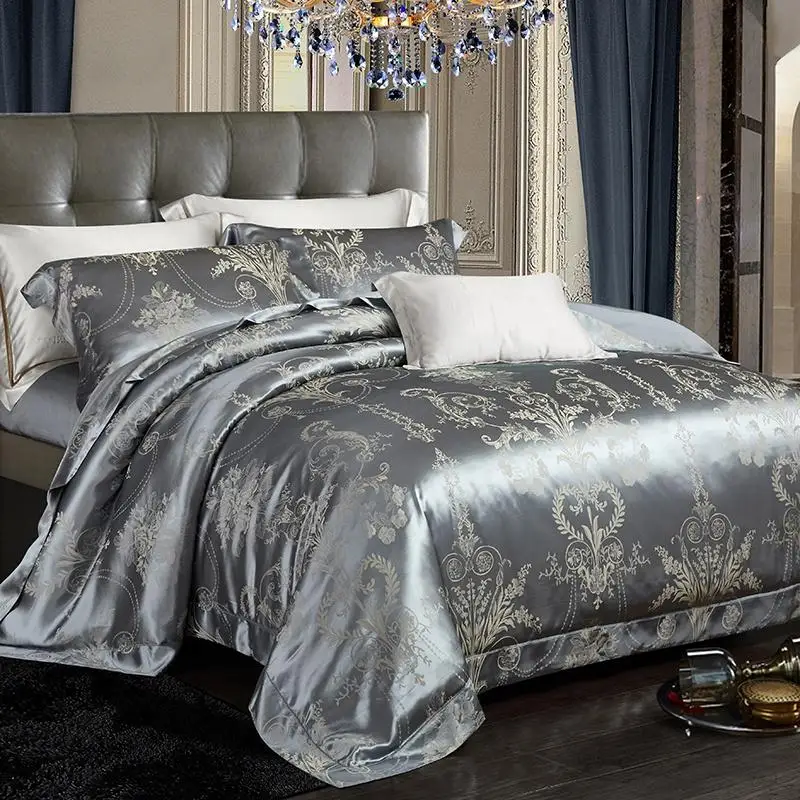 

Top Grade Ultra Soft Mulberry Silk Luxury Soft King size Bedding Set Comfortable All Season 4Pcs Duvet cover Bed Sheets set