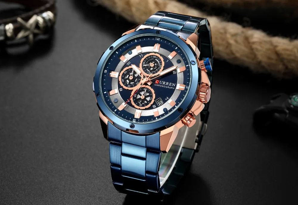 

CURREN 2019 New Fashion Mens Watches with Stainless Steel Top Brand Luxury Sports Chronograph Quartz Watch Men Relogio Masculino
