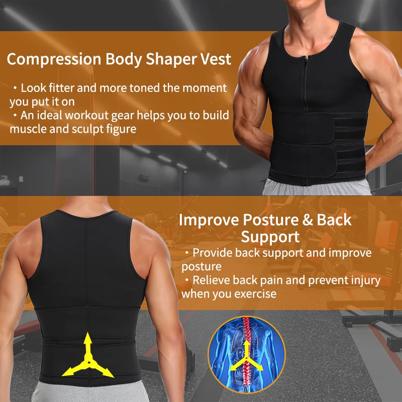 

Sauna Waist Trainer Vest for Men Weight Loss Sweat Vest Double Tummy Control Trimmer Belts Neoprene Workout Upper Body Shaper