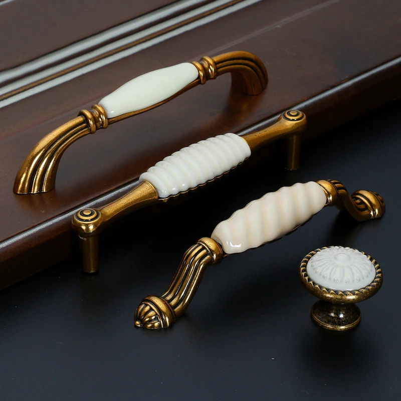 Античные дверные ручки Керамика ручка для Кухня шкафы Кабинет и мебельная