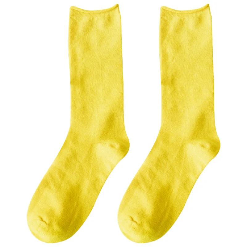 2021 New Women Socks Solid Color Spring Autumn Middle Tube Korea Style Cotton Socks Girl Preppy Style Long Breathable Crew Socks