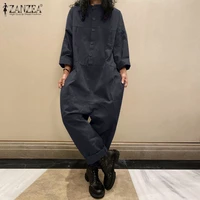 womens 2022 zanzea vintage drop crotch jumpsuits spring pants casual long sleeve playsuits female solid button romper