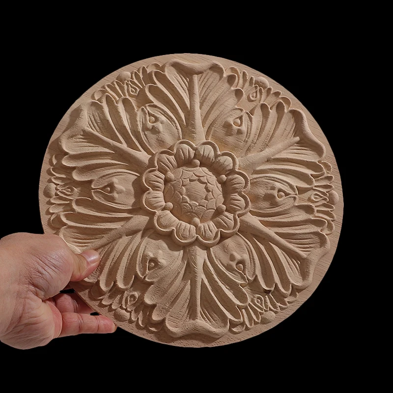 Круглые цветы изысканная резьба аппликации из натурального дерева мебельные