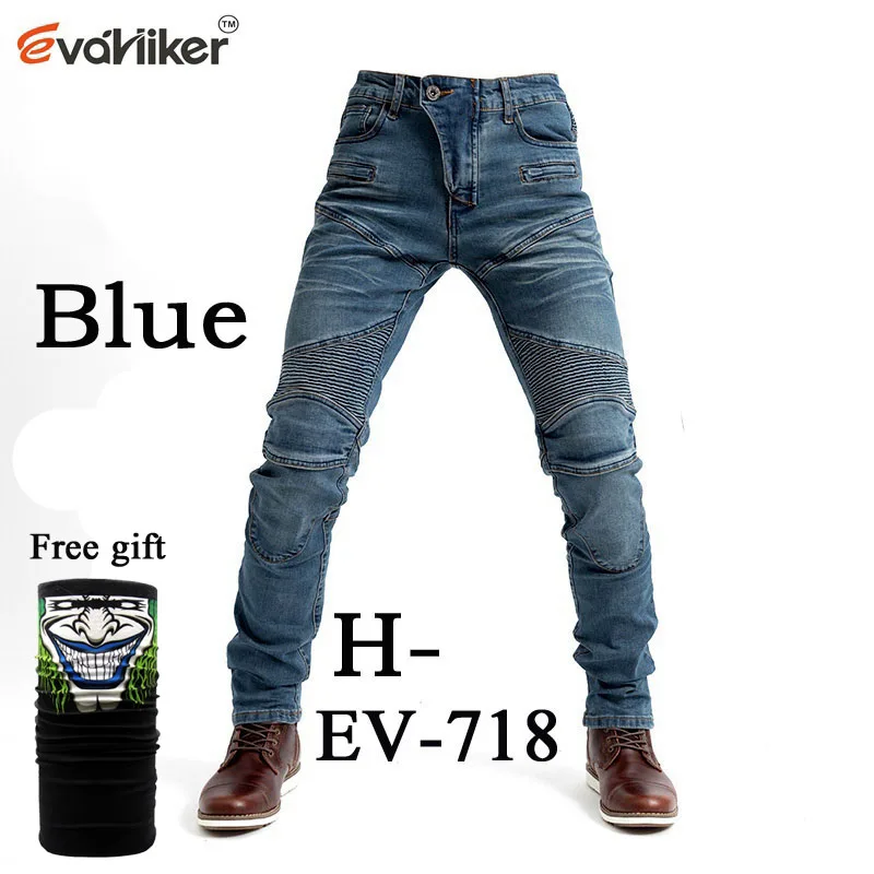 H-EV-718 Blue O Новые мотоциклетные брюки мужские мото джинсы Защитное снаряжение для езды на мотоцикле брюки для мотокросса мото брюки - Цвет: H-EV-718 Blue O