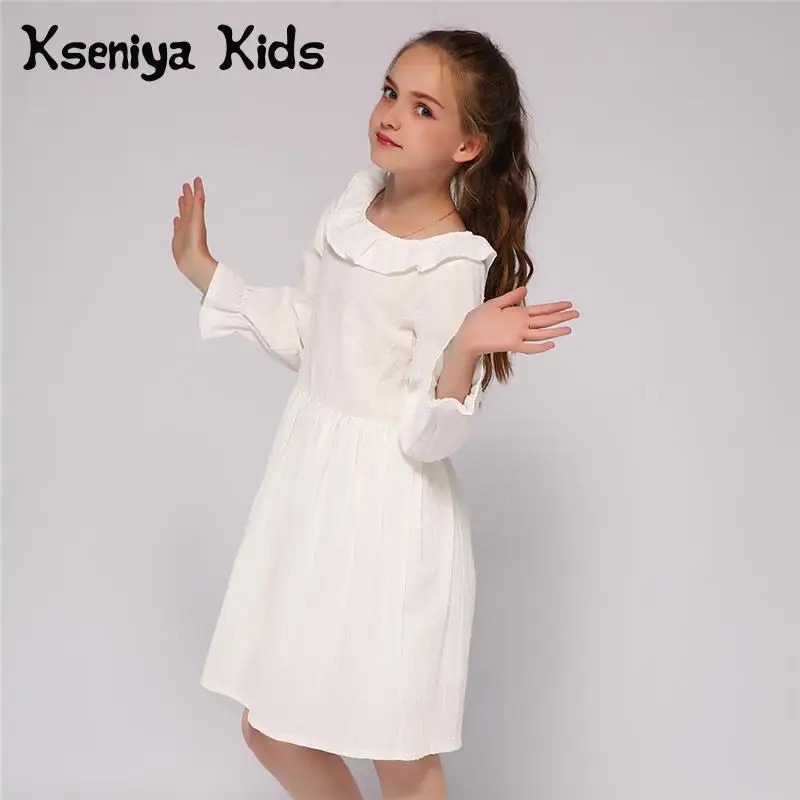 Kseniya Kids Spring Autumn White Ruffle Collar Long Sleeve Girls Baptism Dress For 2 to 9 Years | Детская одежда и обувь