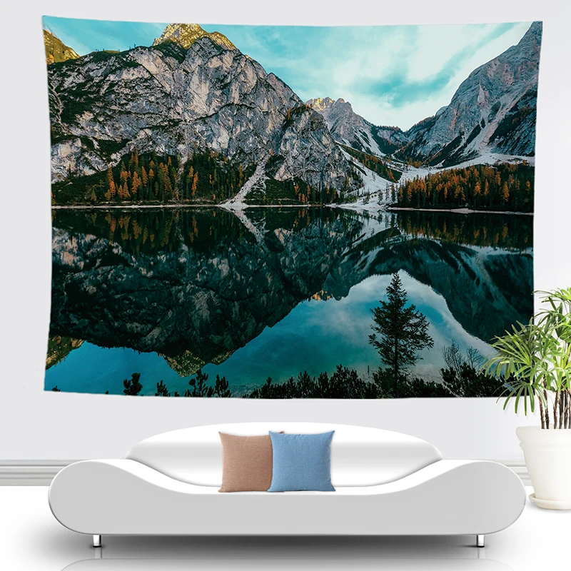 Синее озеро горы гобелен 3d снег двойной пик Настенный Ковер Природный лес